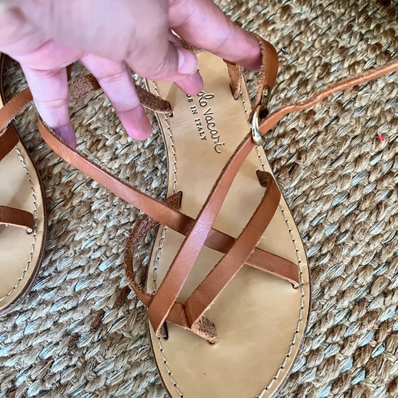 NICCOLO VACARI Tan LEATHER Womens Size 9 Strap Thong Sandals Flats ITALY - Picture 2 of 4